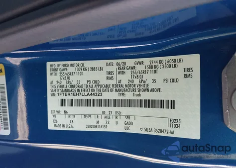 2020 Ford Ranger Xlt z USA, uszkodzony, nr VIN 1FTER1EH7LLA44323